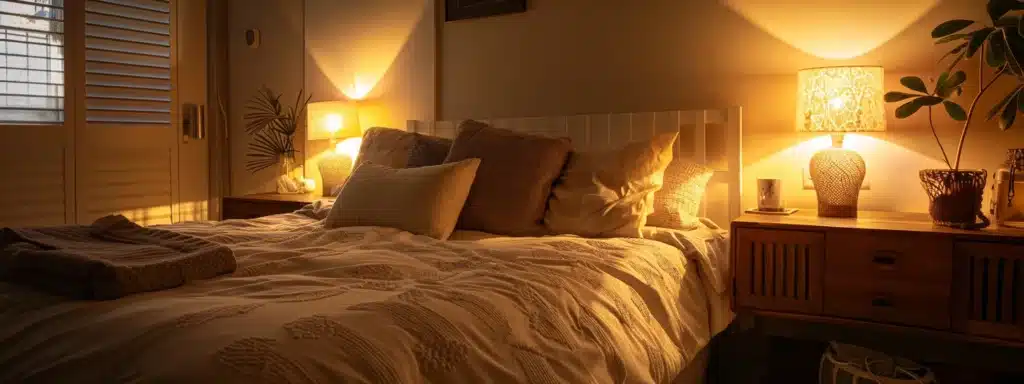 a serene bedroom with a cozy bed, dim lighting, and relaxing decor to promote restful sleep and optimal metabolic health. Exploring the Sleep Deprivation Effects on Metabolism