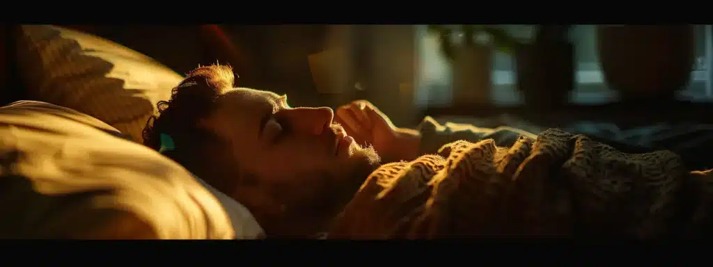 a man lying sleeplessly in bed under a dimly lit moonlight, his weary eyes reflecting the struggle of low testosterone levels disrupting his rest. showing how sleep and testosterone are connected