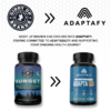 Image represents the transition of the previous company Giddy Up Brands to the current company Adaptafy. The infographic shows the previous bottle and logo pointing the new bottle and logo. Adaptafy's commitment to improvement for our customers.